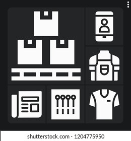 Set of 6 blank filled icons such as box, apron, pins, newspaper, shirt