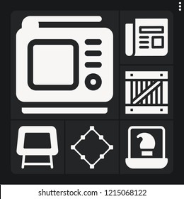 Set of 6 blank filled icons such as square, box, table, laptop, tv