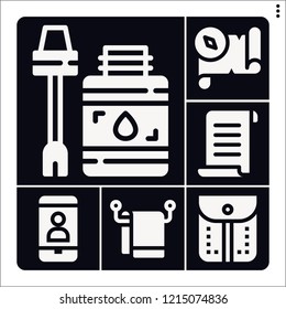 Set of 6 blank filled icons such as papyrus, glue, towel, treasure map, pocket