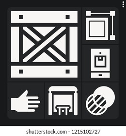 Set of 6 blank filled icons such as , box, smartphone, bus stop, transparency