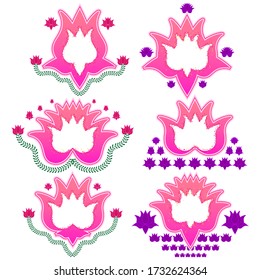 Set of 6 blank labels. Lotus shape stickers. Beautiful floral label collection. Gradient style vector designs. Hand drawn lotus frames. Gift tag and product labels. Stock illustration.