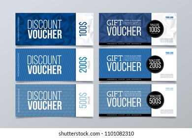 Set of 6 blue banner background. Gift and discount voucher design template. 