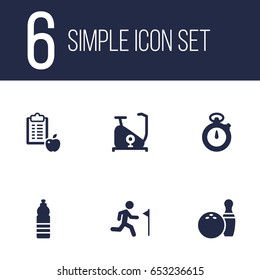 Set Of 6 Bodybuilding Icons Set.Collection Of Regime, Timer, Kegling And Other Elements.