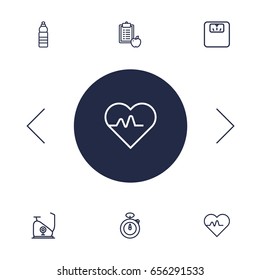 Set Of 6 Bodybuilding Outline Icons Set.Collection Of Diet, Stopwatch, Exercise Bike And Other Elements.