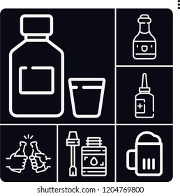 Set of 6 bottle outline icons such as beer, glue, wine, syrup