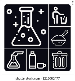 Set of 6 bottle outline icons such as trash, flask, baby food