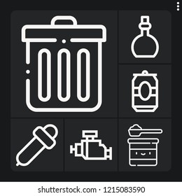 Set of 6 bottle outline icons such as potion, trash, motor, eyedropper, beer
