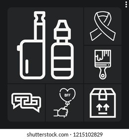 Set of 6 box outline icons such as package, brush, cigarette, chat, gift