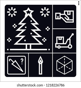 Set Of 6 Box Outline Icons Such As Christmas Tree, Cube, Logistics, Box, Lost Items