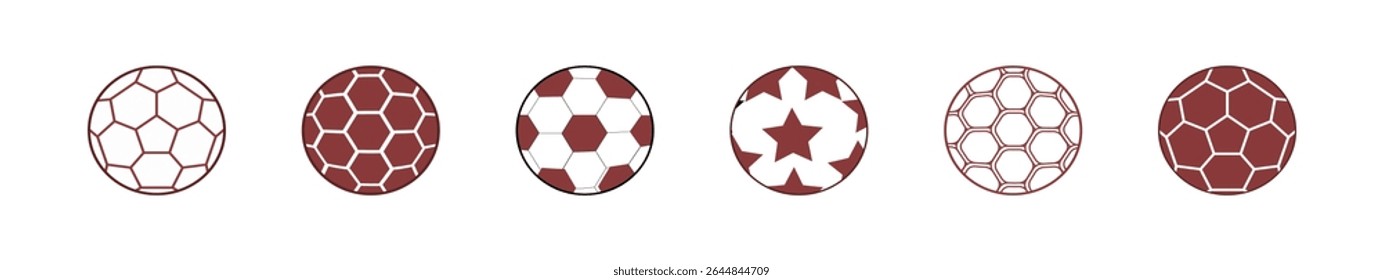 Set of 6 Brown Soccer Ball Icons Classic Football Vector EPS10 File Flat White Background for Website Poster Print Social Media Use.