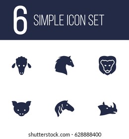 Set Of 6 Brute Icons Set.Collection Of Horse, Wildcat, Lamb And Other Elements.