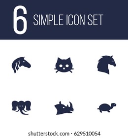 Set Of 6 Brute Icons Set.Collection Of Horse, Trunked Animal, Cat And Other Elements.