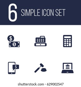 Set Of 6 Budget Icons Set.Collection Of Cashbox, Calculate, Online Banking And Other Elements.