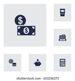 Set Of 6 Budget Icons Set.Collection Of Money, Calculate, Terminal And Other Elements.