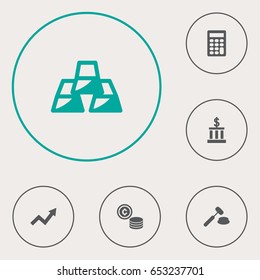 Set Of 6 Budget Icons Set.Collection Of Calculate, Grown, Building And Other Elements.