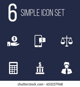 Set Of 6 Budget Icons Set.Collection Of Worker, Balance, Online Banking And Other Elements.