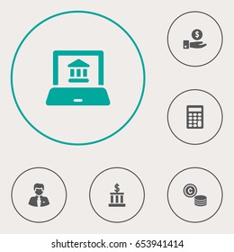 Set Of 6 Budget Icons Set.Collection Of Calculate, Cash, Building And Other Elements.