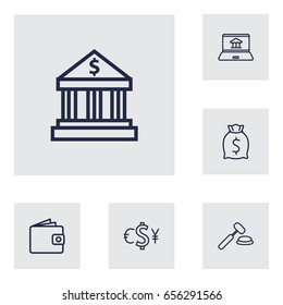 Set Of 6 Budget Outline Icons Set.Collection Of Exchange, Bank, Internet Banking And Other Elements.