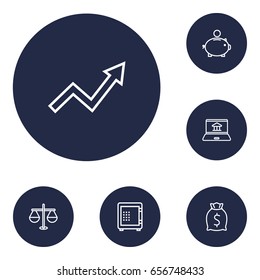 Set Of 6 Budget Outline Icons Set.Collection Of Grow Up, Internet Banking, Money Box And Other Elements.