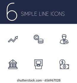 Set Of 6 Budget Outline Icons Set.Collection Of Dollar, Bank, Coins And Other Elements.