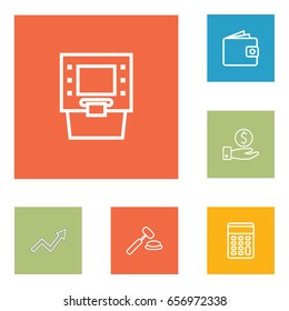 Set Of 6 Budget Outline Icons Set.Collection Of Grow Up, Savings, Auction And Other Elements.