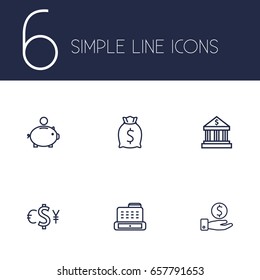 Set Of 6 Budget Outline Icons Set.Collection Of Exchange, Bank, Savings And Other Elements.
