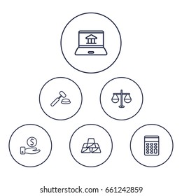 Set Of 6 Budget Outline Icons Set.Collection Of Savings, Golden Bars, Internet Banking And Other Elements.