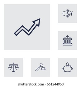 Set Of 6 Budget Outline Icons Set.Collection Of Money Box, Grow Up, Bank And Other Elements.