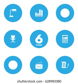 Set Of 6 Bureau Icons Set.Collection Of Diagram, Mail, Calculator And Other Elements.