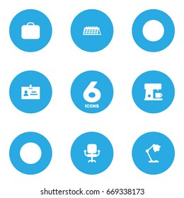 Set Of 6 Bureau Icons Set.Collection Of Airchair, Illuminator, Data And Other Elements.
