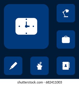 Set Of 6 Bureau Icons Set.Collection Of Book, Case, Flower And Other Elements.
