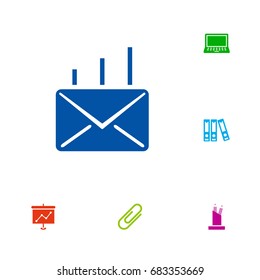 Set Of 6 Bureau Icons Set.Collection Of Clip, Presentation, File Folder And Other Elements.