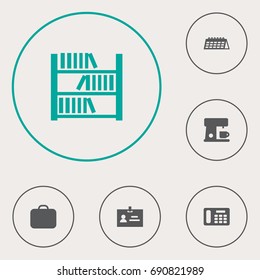 Set Of 6 Bureau Icons Set.Collection Of Phone, Data, Book And Other Elements.