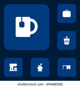 Set Of 6 Bureau Icons Set.Collection Of Case, Urn, Espresso And Other Elements.