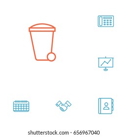 Set Of 6 Bureau Outline Icons Set.Collection Of Date, Show, Recycle Bin And Other Elements.