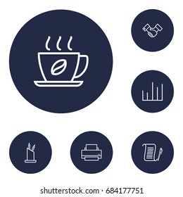 Set Of 6 Bureau Outline Icons Set.Collection Of Partnership, Agreement, Chart And Other Elements.