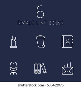 Set Of 6 Bureau Outline Icons Set.Collection Of Telephone Directory, Pen Storage, Post And Other Elements.