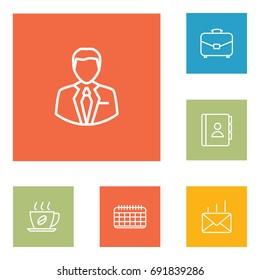Set Of 6 Bureau Outline Icons Set.Collection Of Post, Hot Drink, Administrator And Other Elements.