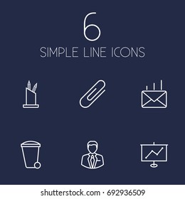 Set Of 6 Bureau Outline Icons Set.Collection Of Pen Storage, Show, Administrator And Other Elements.