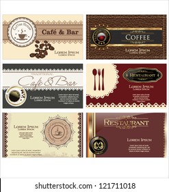 Set of 6 business cards. For cafe and restaurant