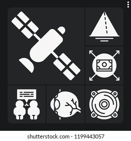 Set of 6 business filled icons such as eye, satellite, speaker, conversation, triangle