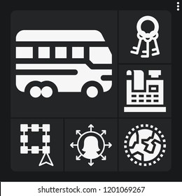Set of 6 business filled icons such as keys, manager, select, bus, cash register