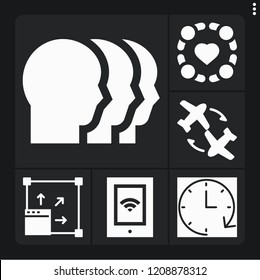 Set of 6 business filled icons such as clock, maximize, flight, tablet, group