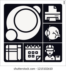 Set of 6 business filled icons such as eye, circle, postman, sketch, printer