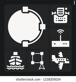 Set of 6 business filled icons such as , select, aeroplane, ship, wifi signal