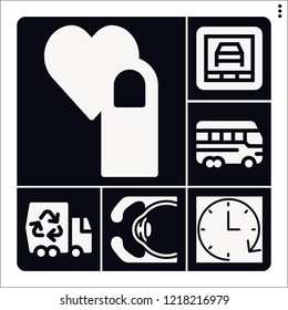 Set of 6 business filled icons such as eye, clock, bus, van, rate