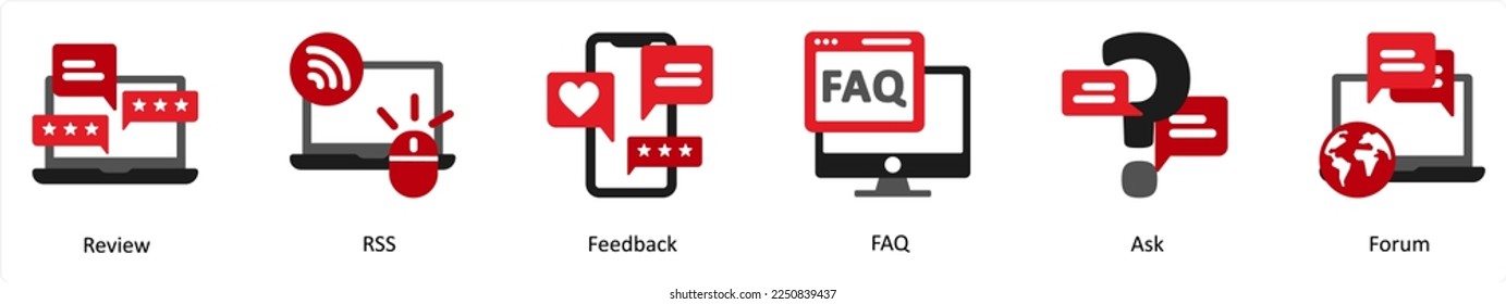 A set of 6 business icons as review, rss, feedback