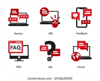 A set of 6 business icons as review, rss, feedback