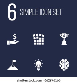 Set Of 6 Business Icons Set.Collection Of Achievement, Intelligence, Sponsor And Other Elements.