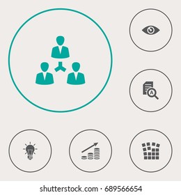Set Of 6 Business Icons Set.Collection Of Document Checking, Vision, Money Growth And Other Elements.
